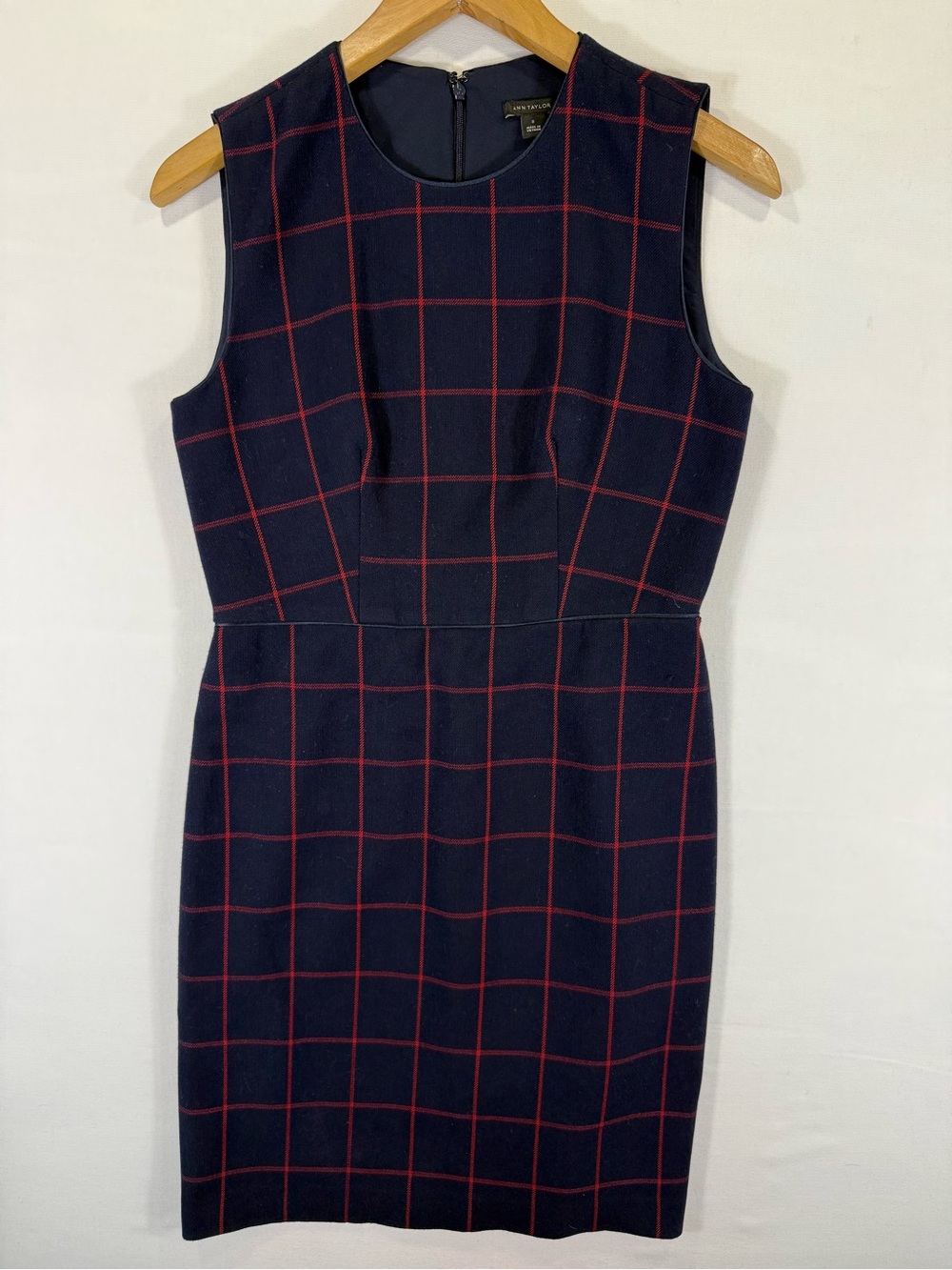 Ann Taylor Navy Dress with Red Windowpane Check